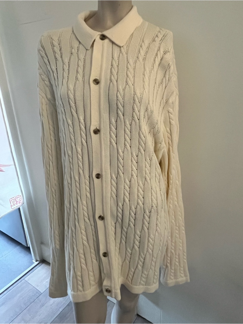 Old Navy Men’s Cream Cable-Knit Button-Up Cardigan